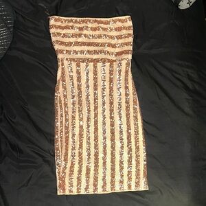 Haute Monde Strapless Sequin Dress in Gold and Cream